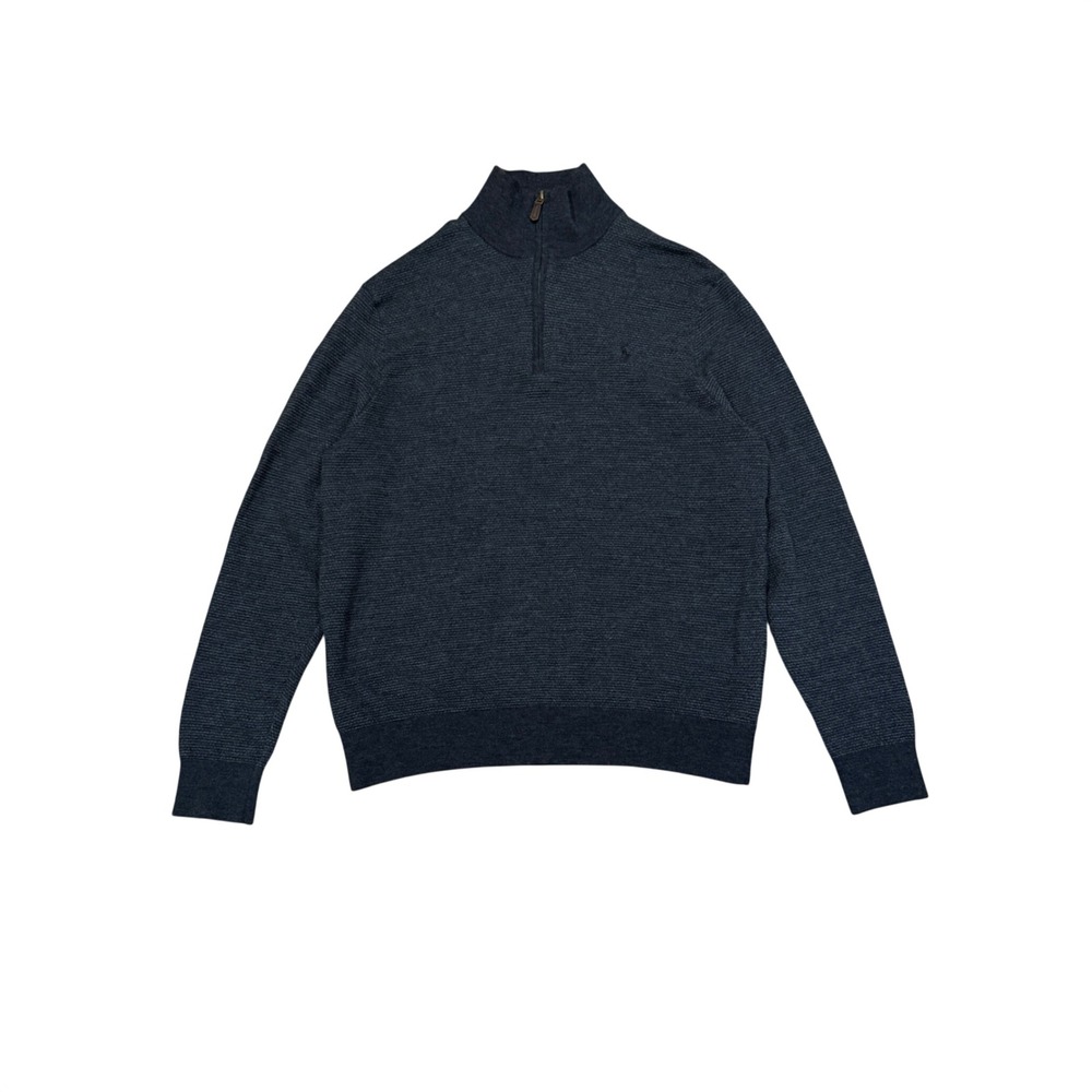 Polo Ralph Lauren Men XL Charcoal Grey Extrafine Merino Wool Quarter Zip Sweater